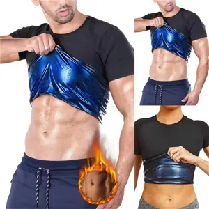 Top Moldeador de Traje de Sauna de Manga Corta Unisex Camisa de Polímero Atrapadora de Calor para Gimnasio Entrenamiento