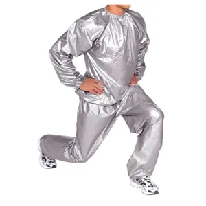 Unisex Argento PVC Sauna Tuta Sportiva per Sudorazione Fitness Allenamento Dimagrimento