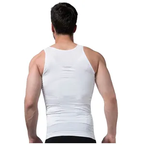 Camiseta de tirantes moldeadora y compresiva blanca para hombre, chaleco reductor de abdomen.