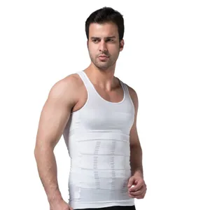 Camiseta compresion hombre faja reductora abdomen moldeador chaleco blanco fitness