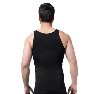 Camiseta moldeadora negra de hombre corrector de postura chaleco adelgazante fitness