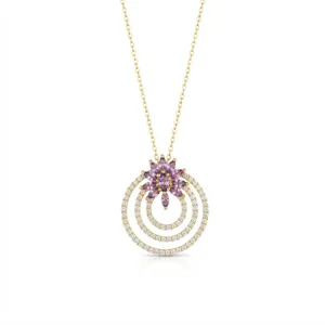 Collar De Mujer Dorado Con Circonita Colgante Flor Cinco Pétalos Elegante Joyería