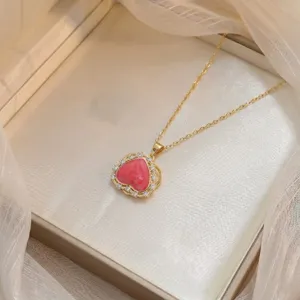 Collar de moda para mujer colgante circonita corazón rosa cadena clavicular elegante
