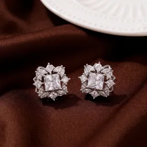 Elegantes pendientes de botón de circonita cuadrada, joyería de moda brillante y elegante.