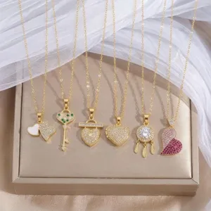 Mode Herz Schlüssel Anhänger Halskette Titanstahl Kupfer Gold Silber Strass Schlüsselbeinkette Halskette Für Damen Schmuck Geschenk