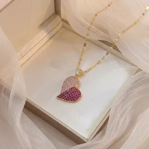 Atemberaubende Zirkon Herz Anhänger Halskette für Damen, elegante goldene Kette Modeschmuck.