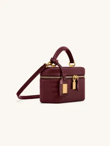 Mini crocodile pattern vanity box bag, stylish top handle shoulder crossbody bag for women.