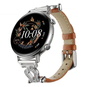 Echt lederen horlogeband met diamant hoefijzer metalen gesp vervanging accessoire voor horloge