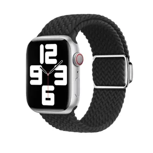 Nylon πλεκτό λουράκι loop συμβατό με Apple Watch, μαύρο αναπνεύσιμο αθλητικό λουράκι.