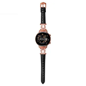 Luxe lederen smartwatch bandje met schitterende strass hoefijzer gesp vervangende band