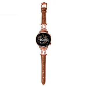 Vervangende echt lederen horlogeband met hoefijzer strass gesp voor slimme horloge.