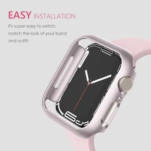 PC protective case for smartwatch, hollow design with spray paint finish in pink.