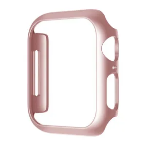 Rose gold protective case detail view for smartwatch, PC hollow bumper frame, precise cutouts.