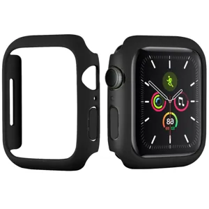 Matte black PC protective case compatible with Apple Watch, half-coverage hollow design.