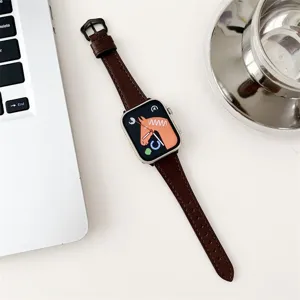Vintage brown leather watch strap replacement compatible with Apple Watch series stylish.