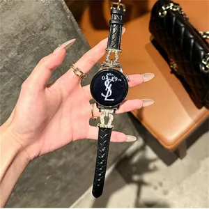 Echt Lederen Smartwatch Bandje Voor Dames Slanke Vervangende Band Met Strass Paardenbit Gesp Elegante Polsband Accessoires