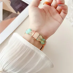 Resin heart link watch strap detail close up view, stylish accessory for smart watch daily wear.