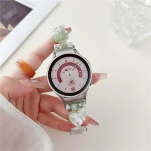 Resin strap detail view for smartwatch, elegant green heart chain design with metal clasp.