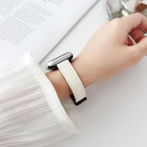 Cinturino per orologio in pelle con motivo litchi bianco per Apple Watch, elegante chic.