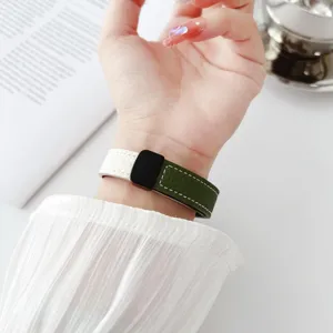 Cinturino per orologio in pelle litchi bicolore compatibile Apple Watch, fibbia magnetica.