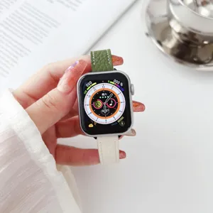 Cinturino in pelle per Apple Watch ricambio bicolore verde e bianco motivo litchi accessorio.