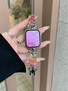 Roze hars en metaal horlogeband compatibel met apple watch stijlvolle vervangende band