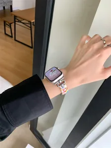 Detail van hars metalen horlogebandje met zilveren gesp, elegant compatibel ontwerp.