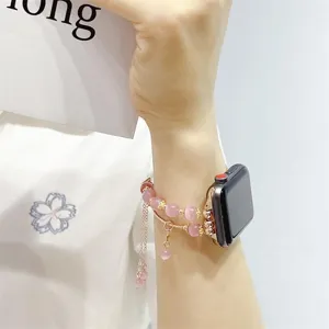 Roze kralen apple watch band vervanging metalen ketting decoratieve armband accessoire voor horloge