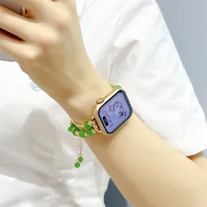 Elegante metalen kralen horlogeband compatible met Apple Watch, jade groen stijl.