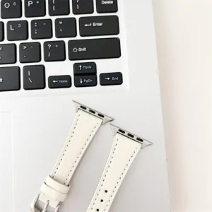 White leather watch band detail replacement strap compatible with smart watch accessories