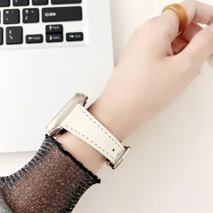 Leather watch band compatible with Apple Watch, retro slim waist design replacement strap.