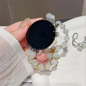Vervangend horlogebandje voor Huawei Watch GT 2 3 Pro witte kattenoog kralen armbandomslag.