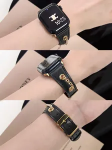 Cinturino in pelle di lusso per Apple Watch con catena dorata design vintage per smartwatch