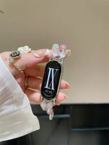 Bracelet de rechange perle pour montre connectee avec pierres oeil de chat, chic pour femme.