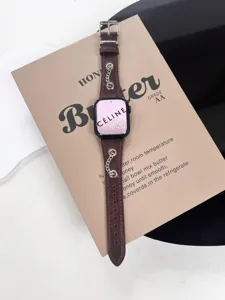 Cinturino per orologio in pelle marrone vintage con catena metallica per Apple Watch