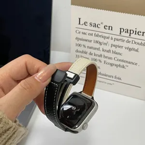 Compatible Apple Watch leather band double tour chic elegant wrist strap replacement