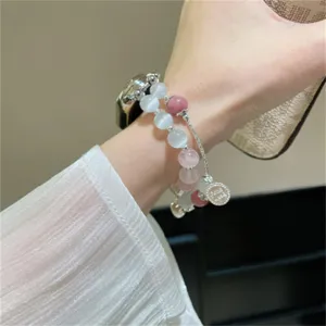 Bracelet de montre connectée en perles de pierre d'œil de chat cristal élégant pour Xiaomi band