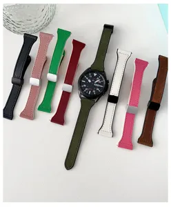 Genuine leather watch strap with magnetic folding buckle, compatible with smartwatches 22mm.