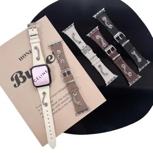 Cinturino per orologio in vera pelle vintage con catena metallica per Apple Watch, retrò.