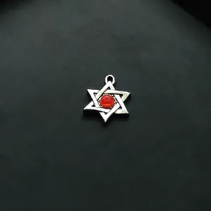 Ciondolo esagramma in lega con pietra rossa, ciondolo stella argento vintage per gioielli.