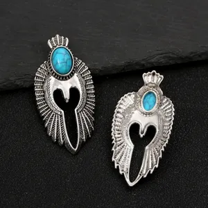 Detail view of Tibetan silver wing alloy turquoise DIY jewelry pendant accessories