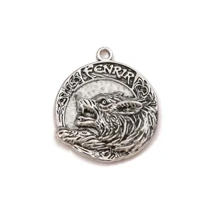 Silver zinc alloy Fenrir wolf head pendant for DIY necklace bracelet jewelry making.