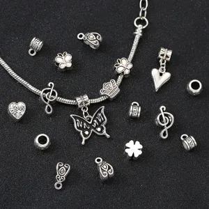 Zinklegierung tibetischer Silber DIY Charm Perlen Set, Schlangenkette mit Herz und Schmetterling.