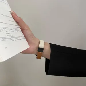 Slim leather magnetic watch strap replacement compatible with Apple Watch stylish design.