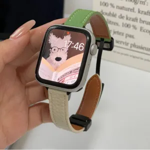 Colorblock Leather Magnetic Watch Band For Apple Watch Compatible Replacement Strap Fashion Wrist Accessories