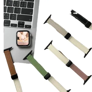 Magnetic leather watch band compatible with Apple Watch, slim litchi pattern replacement strap.