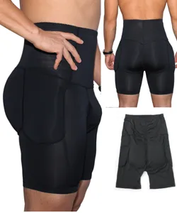Men's high waist padded shapewear breathable black boxer briefs hip enhancer butt lifter