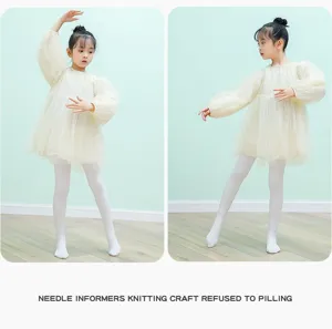 Kids ballet dance tights and breathable mesh dress set, comfortable and stretchy wear.