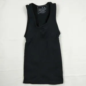 Men black seamless compression tank top, breathable fitness shapewear for core support.