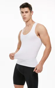 Men's sleeveless compression tank top detail view showcasing stretchy breathable shapewear fabric.